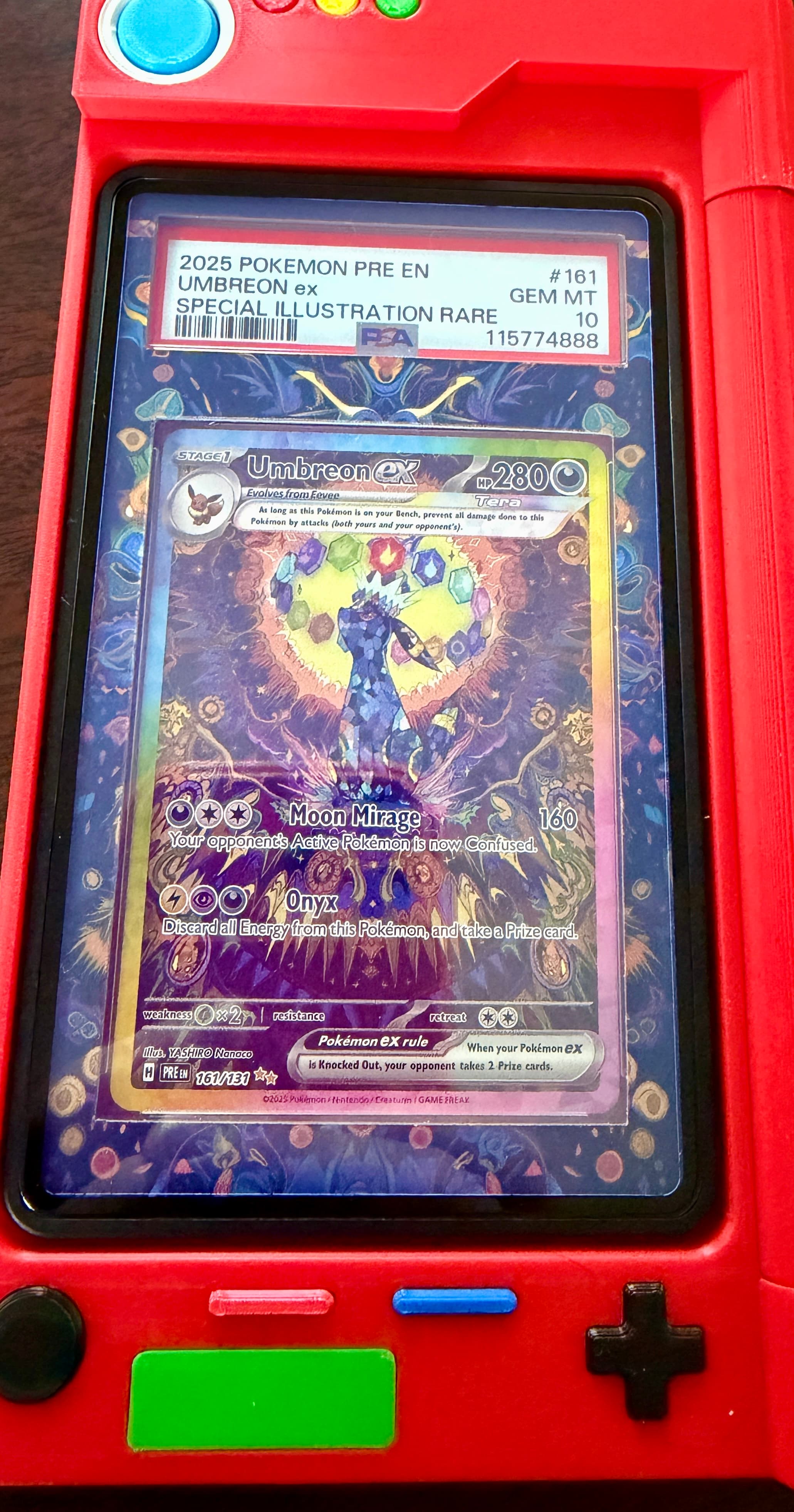2025 Umbreon ex #161/131 Prismatic Evolutions Special Illustration Rare graded PSA Gem Mint 10 in a custom extended-art display frame